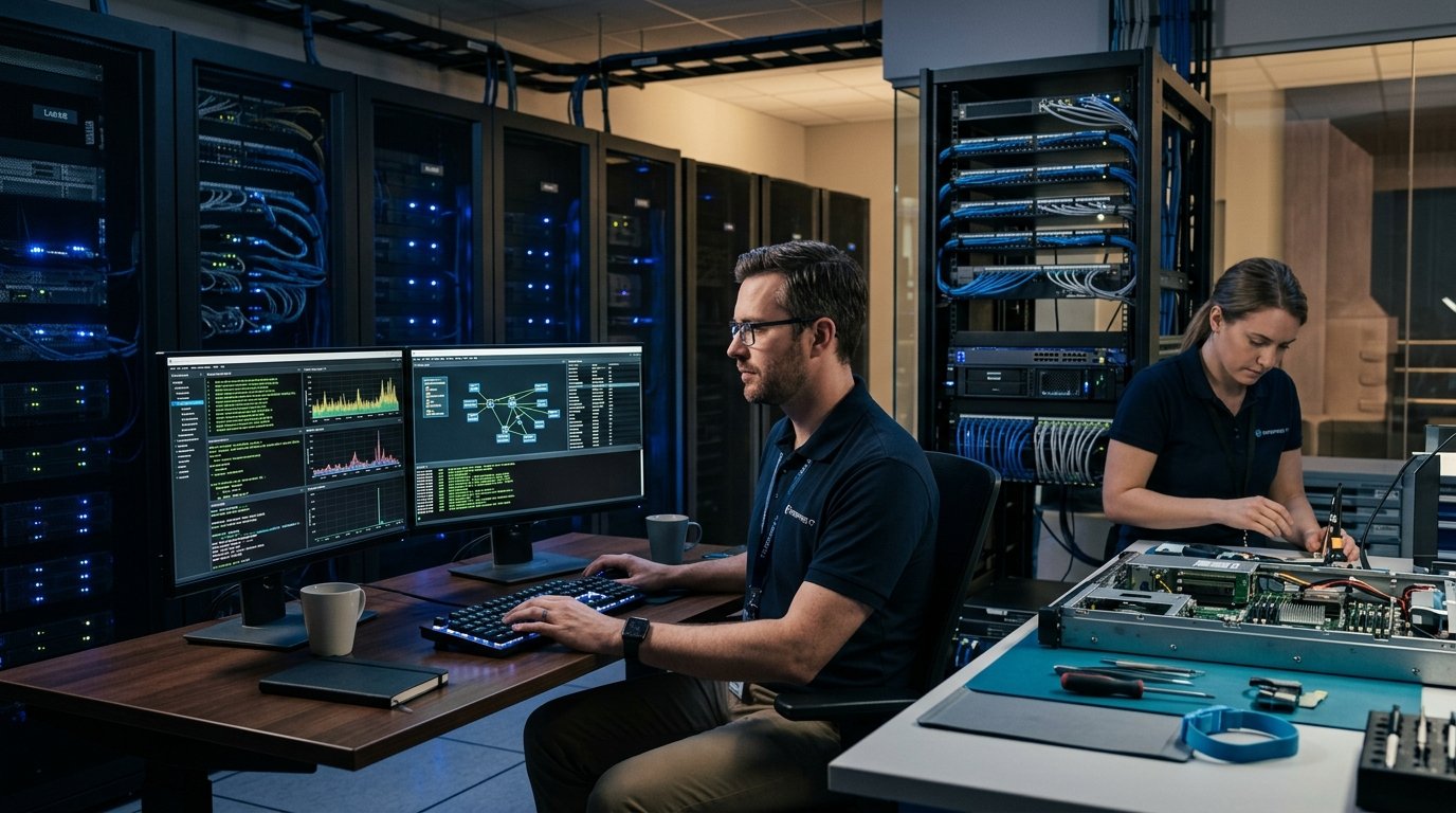IT infrastructure network racks, routers, switches, and cabling